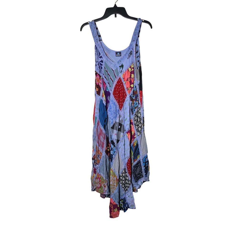 Advance Blue Patchwork Midi Dress‎ One Size Boho Hippie Festival Cottage Gypsy